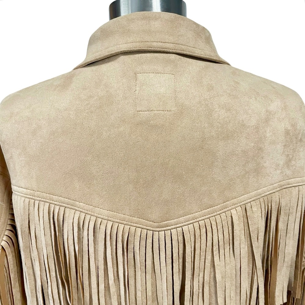 OAT New York Tan Faux Suede Fringe Western Cropped Jacket Size S Festival Boho - Picture 10 of 14
